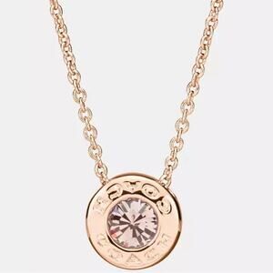 COACH Open Circle Round Stone Rose Gold Chain Necklace Designer Minimalist Retro